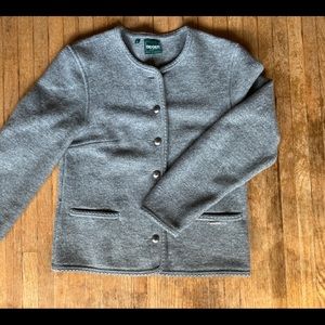 Geiger gray boiled wool sweater jacket with silver buttons